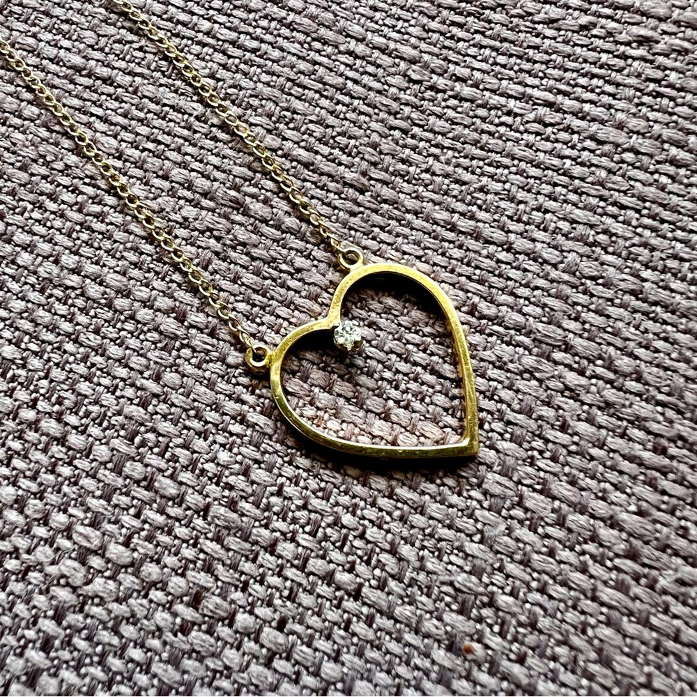 14K Gold 16.5” Cable Chain Necklace & Open Heart w/ Diamond *FREE SHIPPING*